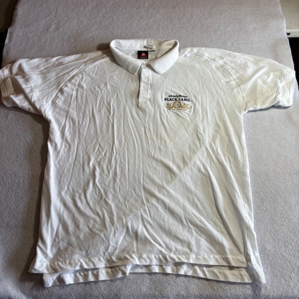 Le‎ Coq Sportif Johnnie Walker Black Label Mens Polo Shirt XL White Embroidered